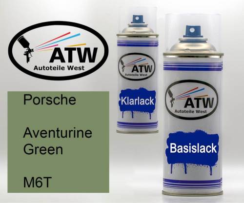 Porsche, Aventurine Green, M6T: 400ml Sprühdose + 400ml Klarlack - Set, von ATW Autoteile West.